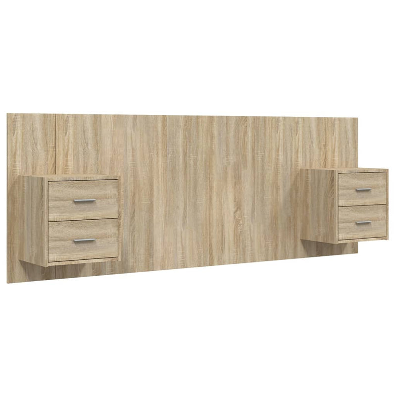 Testiera Letto con Comodini in Legno Multistrato Rovere Sonoma