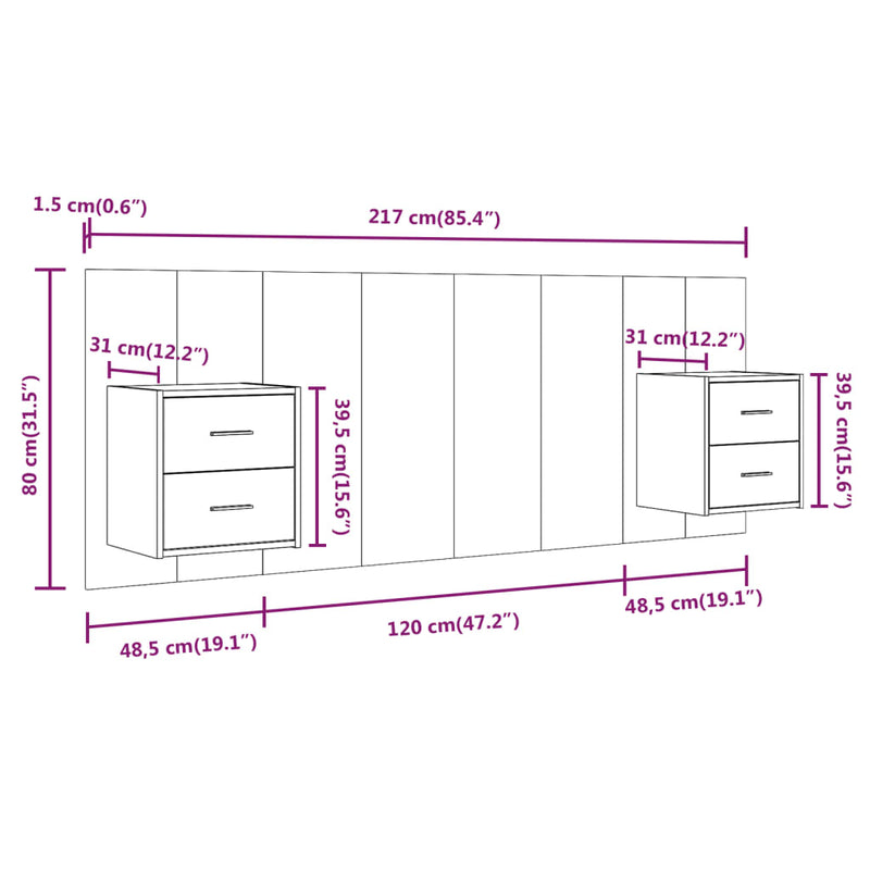 Testiera Letto con Comodini in Legno Multistrato Rovere Sonoma