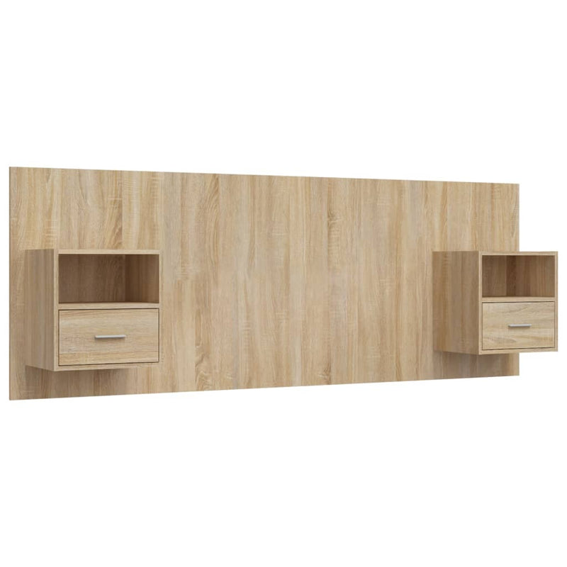 Testiera Letto con Comodini in Legno Multistrato Rovere Sonoma