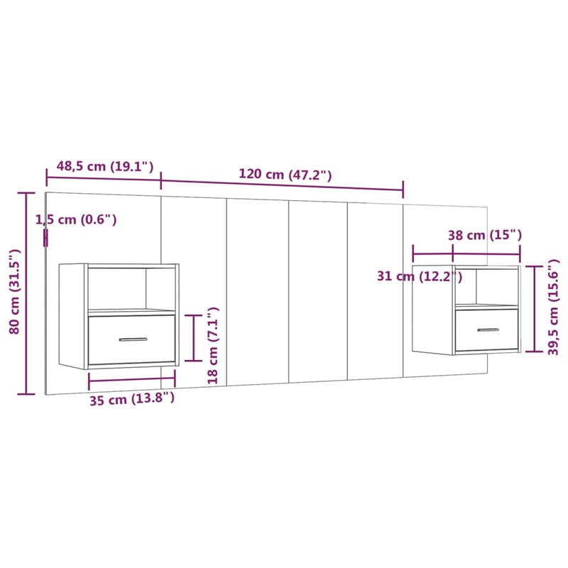 Testiera Letto con Comodini in Legno Multistrato Rovere Sonoma