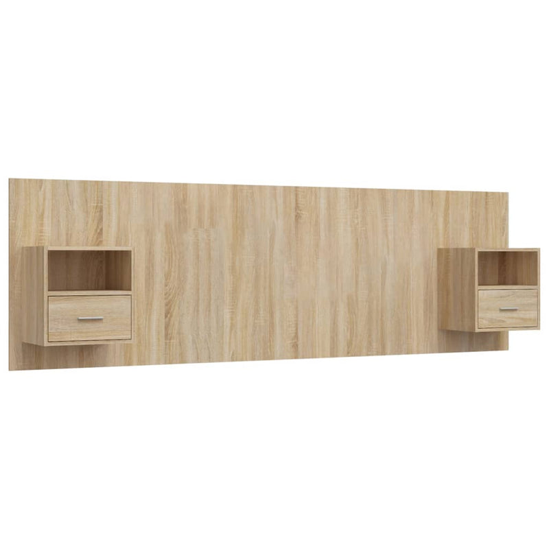 Testiera Letto con Comodini in Legno Multistrato Rovere Sonoma