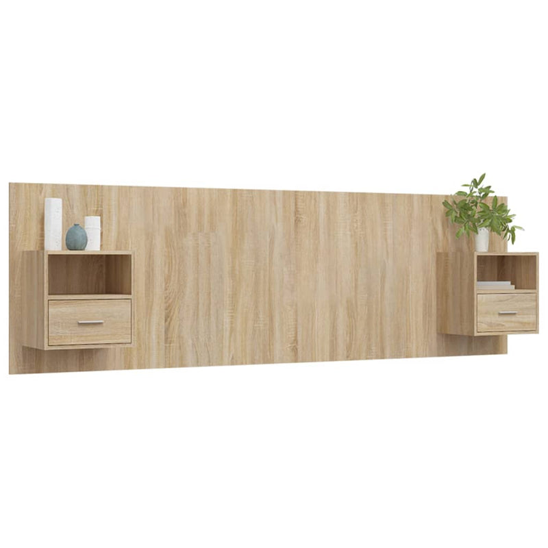 Testiera Letto con Comodini in Legno Multistrato Rovere Sonoma