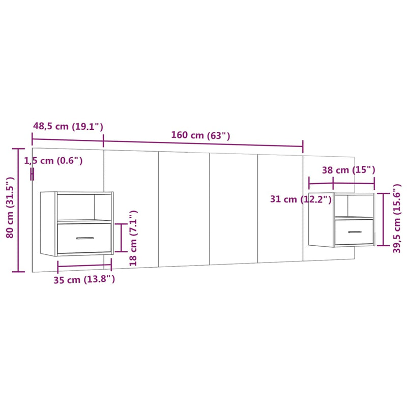 Testiera Letto con Comodini in Legno Multistrato Rovere Sonoma