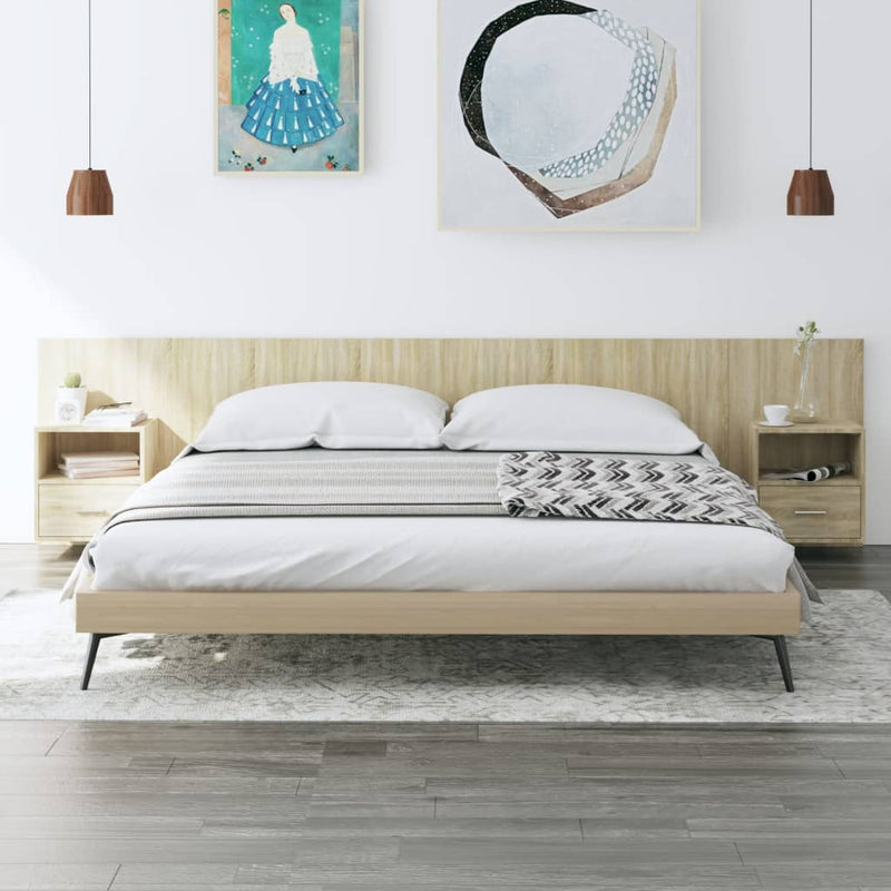 Testiera Letto con Armadietti Legno Multistrato Rovere Sonoma