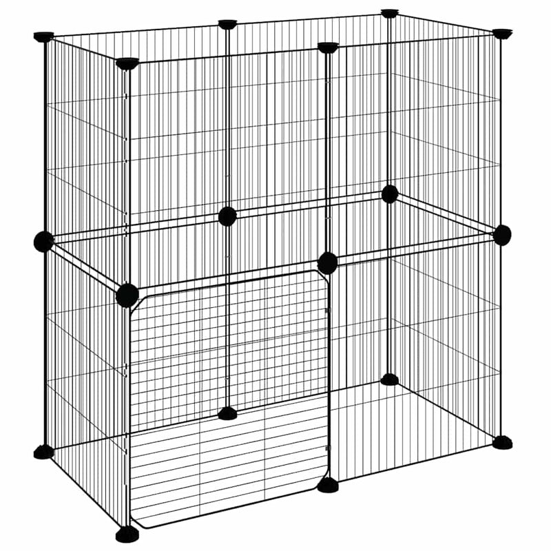 Gabbia per Animali 12 Pannelli con Porta Nero 70x35x70 cm