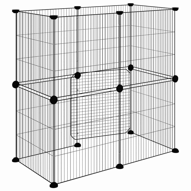 Gabbia per Animali 12 Pannelli con Porta Nero 70x35x70 cm