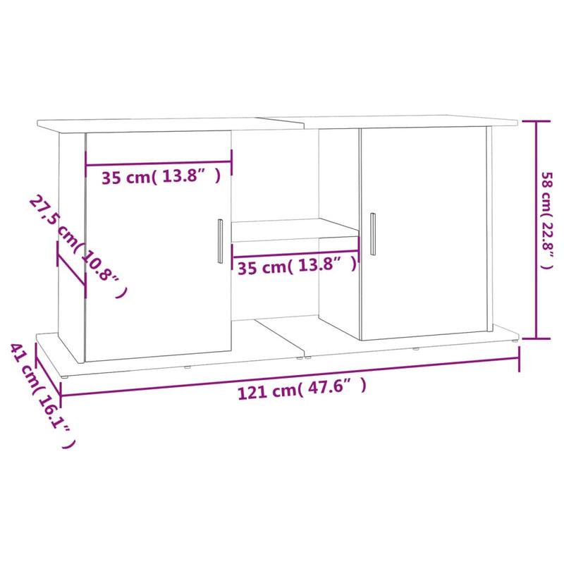 Supporto per acquario in rovere Sonoma 121x41x58 cm in legno ingegnerizzato