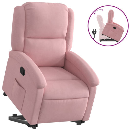 Poltrona Alzapersona Reclinabile Rosa in Velluto
