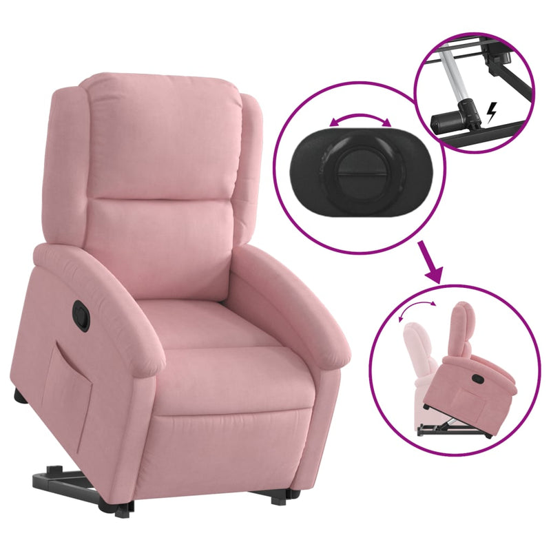 Poltrona Alzapersona Reclinabile Rosa in Velluto