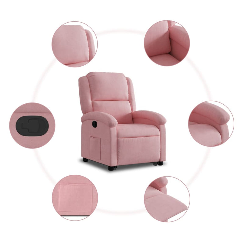 Poltrona Alzapersona Reclinabile Rosa in Velluto