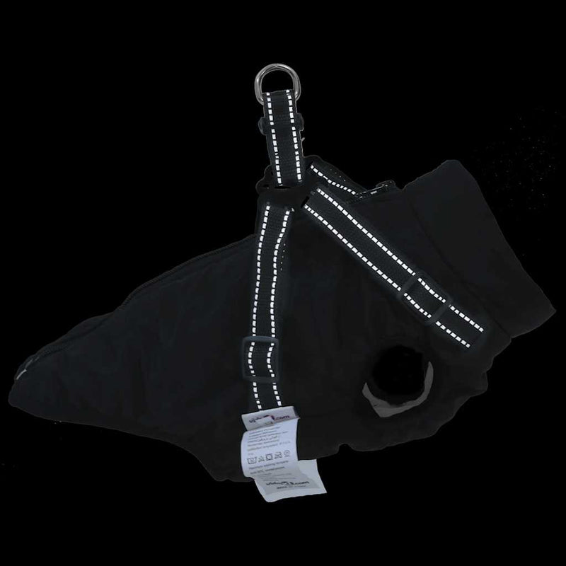 Cappotto Cani con Imbracatura Impermeabile Riflettente Nero L40