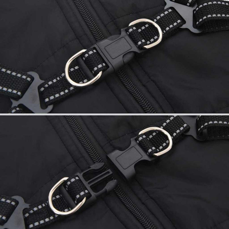 Cappotto Cani con Imbracatura Impermeabile Riflettente Nero L40