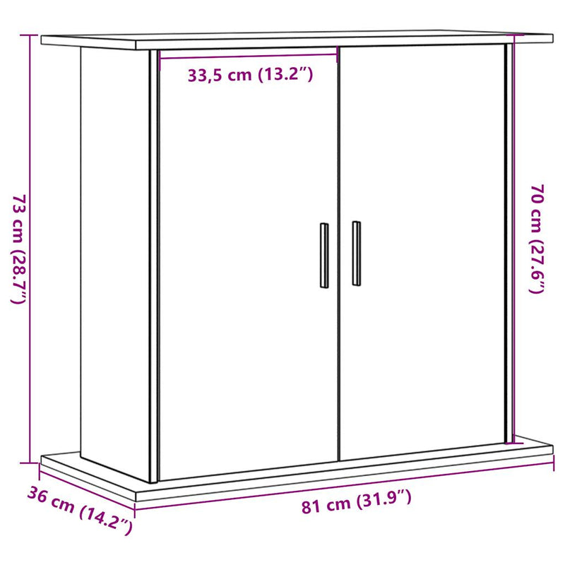 Supporto per acquario artigianale in rovere 81x36x73 cm in legno ingegnerizzato