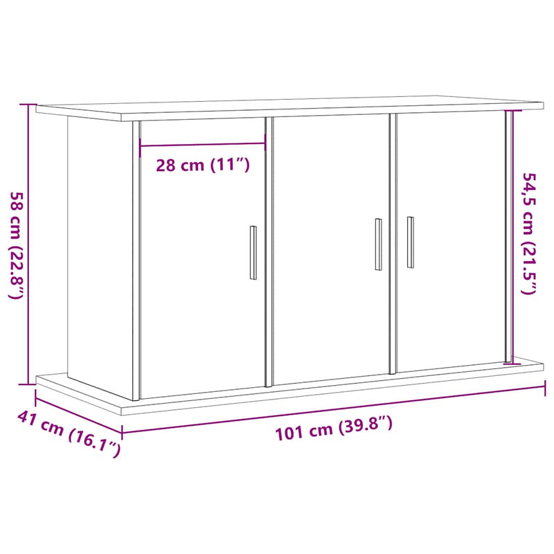 Supporto per acquario artigianale in rovere 101x41x58 cm in legno ingegnerizzato