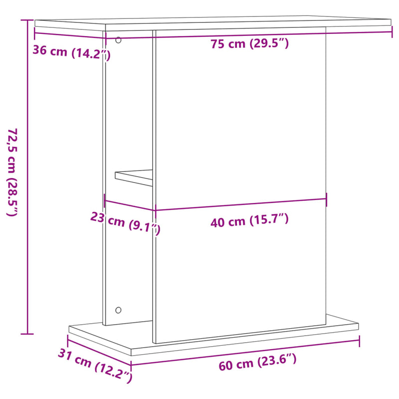 Supporto per acquario artigianale in rovere 36x75x72,5 cm in legno ingegnerizzato