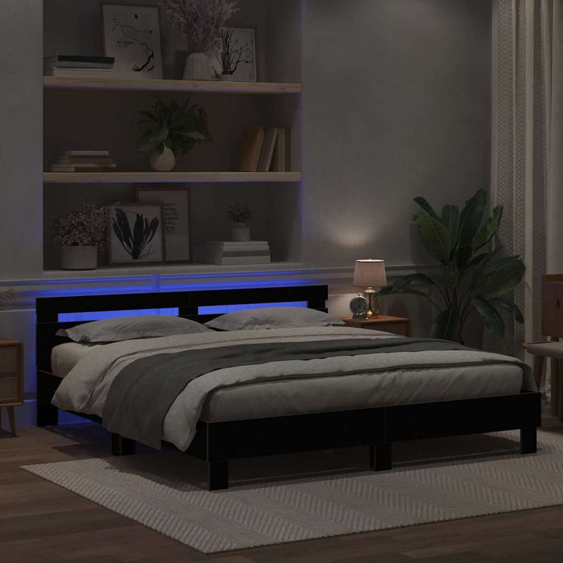 Struttura del letto con strisce LED Rovere Nero 180 x 200 cm