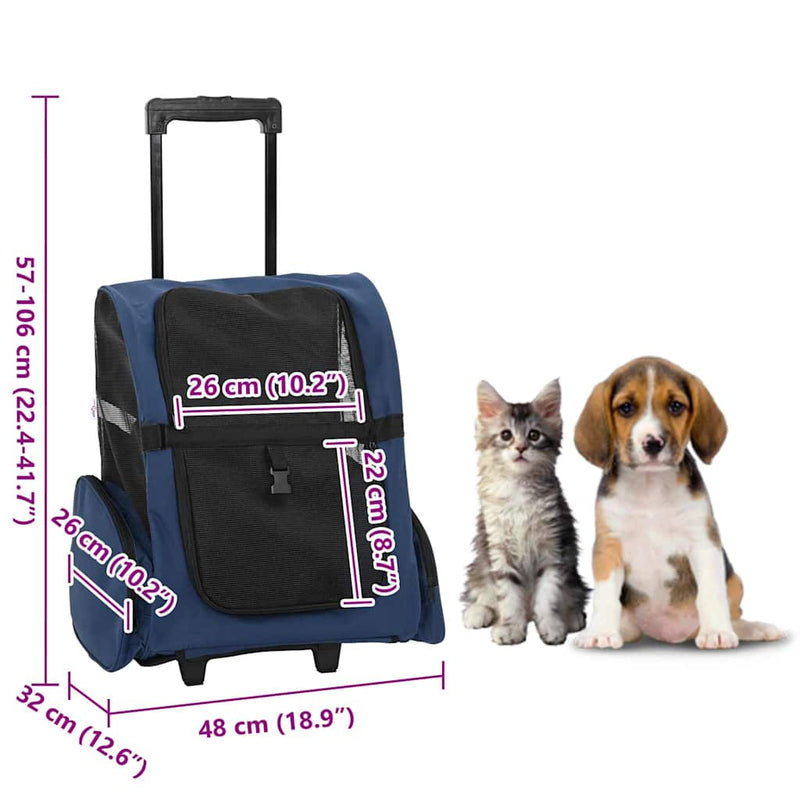 Carrello per animali 3 in 1 Design Blu 48x32x(57-106) cm