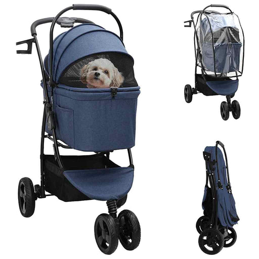 Passeggino pieghevole per animali Blu 78 x 54 x 101 cm