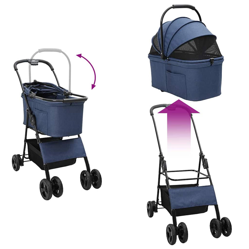 Passeggino pieghevole per animali Blu 78 x 54 x 101 cm