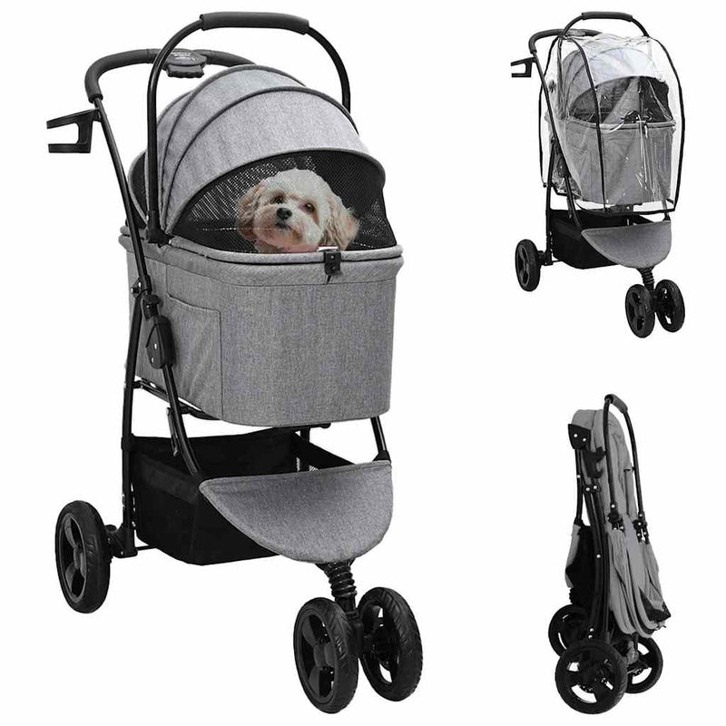 Passeggino pieghevole per animali Grigio 78 x 54 x 101 cm