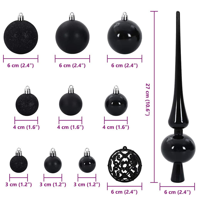 Set di Palle di Natale 61 pz 150 LED Bianco caldo Ø 6 cm
