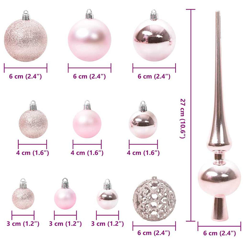 Set di Palle di Natale 120 pz 300 LED Bianco caldo Ø 6 cm