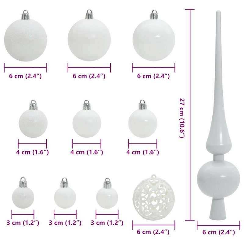 Set di Palle di Natale 61 pz 150 LED Bianco caldo Ø 6 cm