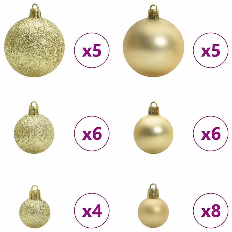 Set di Palle di Natale 61 pz 150 LED Bianco caldo Ø 6 cm