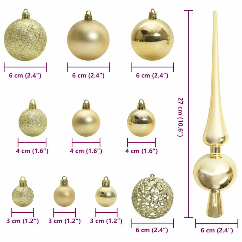 Set di Palle di Natale 61 pz 150 LED Bianco caldo Ø 6 cm