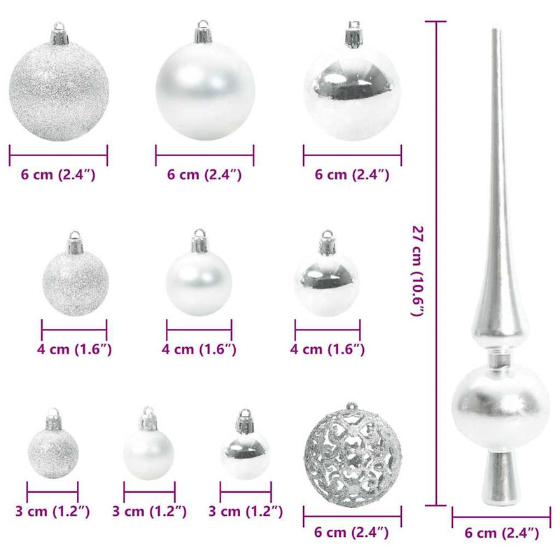 Set di Palle di Natale 61 pz 150 LED Bianco caldo Ø 6 cm