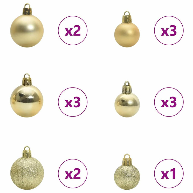 Set di Palle di Natale 61 pz 150 LED Bianco caldo Ø 6 cm