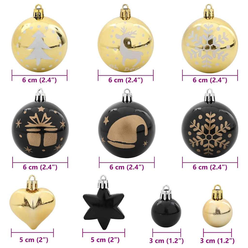Set di Palle di Natale 40 pz Nero e Oro Ø 6 cm Plastica