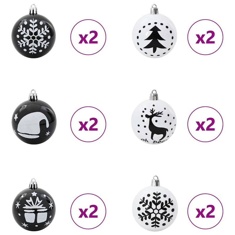 Set di Palle di Natale 40 pz Nero e Bianco Ø 6 cm Plastica