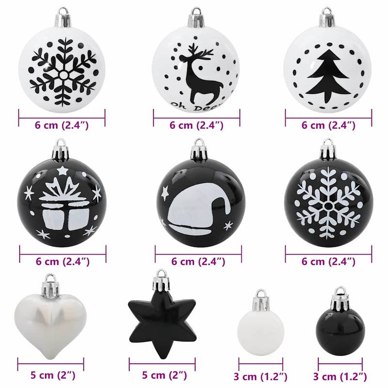 Set di Palle di Natale 40 pz Nero e Bianco Ø 6 cm Plastica