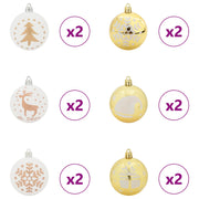Set di Palle di Natale 40 pz Bianco e Oro Ø 6 cm Plastica