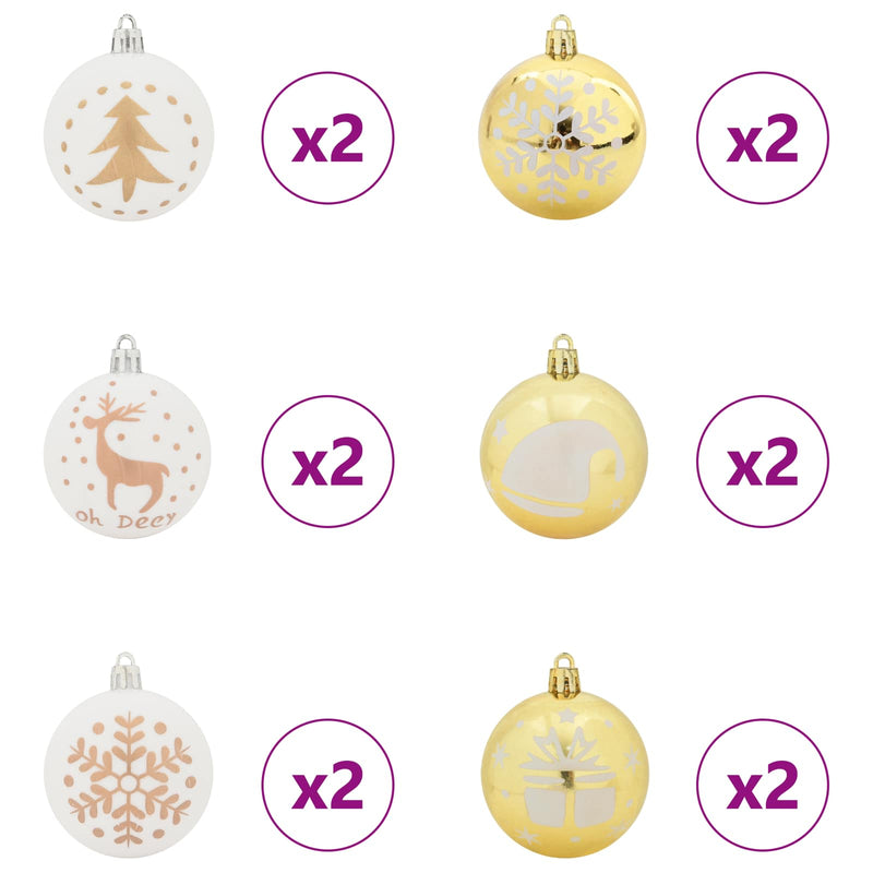 Set di Palle di Natale 40 pz Bianco e Oro Ø 6 cm Plastica