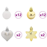 Set di Palle di Natale 40 pz Bianco e Oro Ø 6 cm Plastica