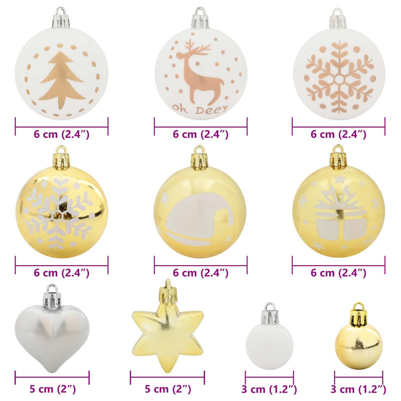 Set di Palle di Natale 40 pz Bianco e Oro Ø 6 cm Plastica