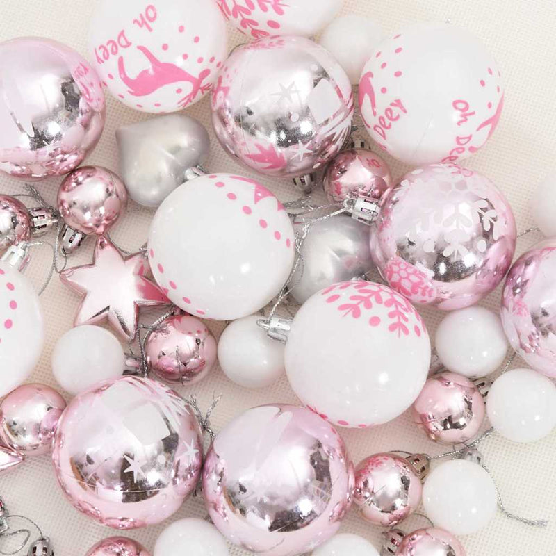 Set di Palle di Natale 40 pz Bianco e Rosa Ø 6 cm Plastica