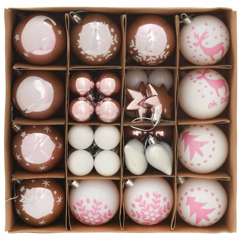 Set di Palle di Natale 40 pz Bianco e Rosa Ø 6 cm Plastica