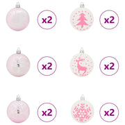Set di Palle di Natale 40 pz Bianco e Rosa Ø 6 cm Plastica