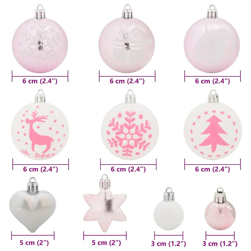 Set di Palle di Natale 40 pz Bianco e Rosa Ø 6 cm Plastica
