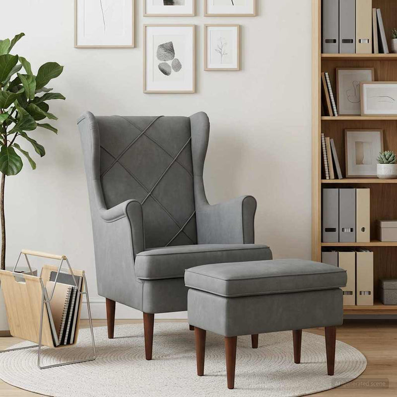 Poltrona con Ottomano 2 pz Grigio Scuro Velluto