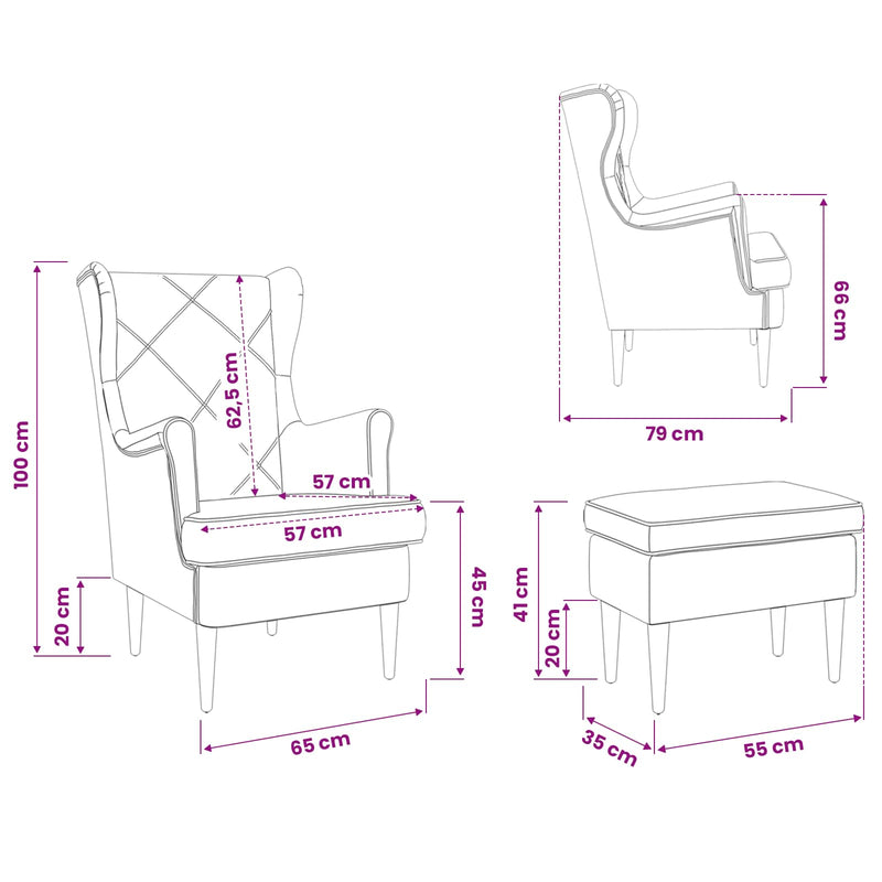 Poltrona con Ottomano 2 pz Grigio Scuro Velluto