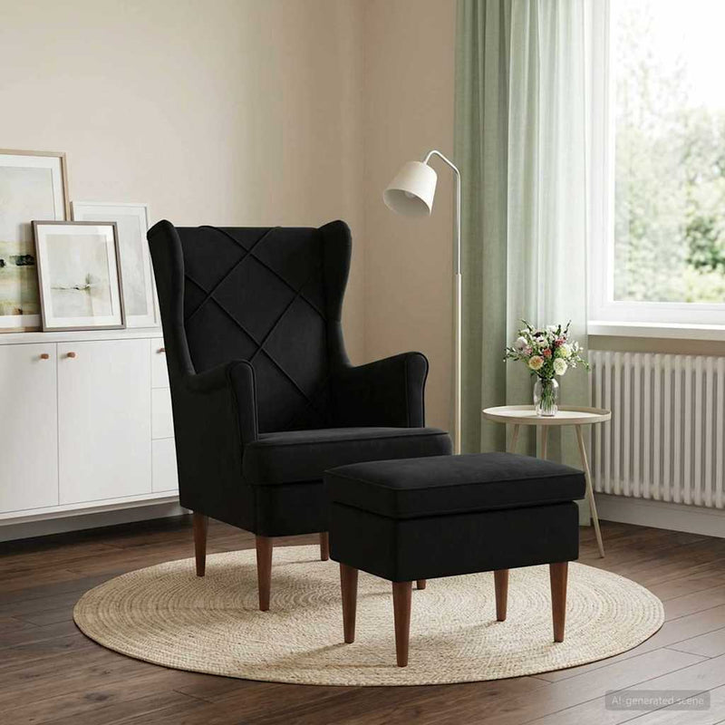Poltrona con Ottomano 2 pz Nero Velluto