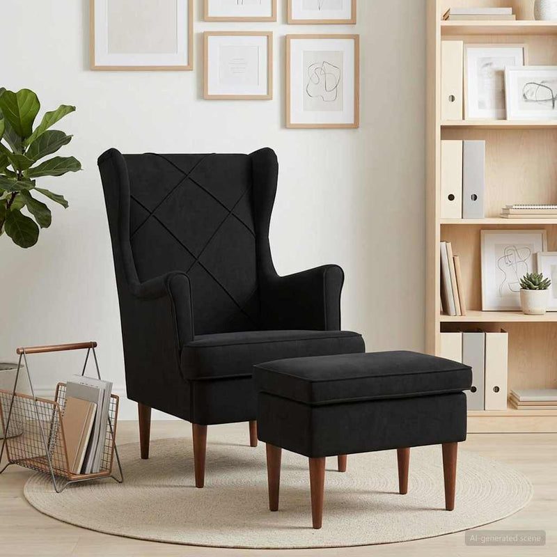 Poltrona con Ottomano 2 pz Nero Velluto