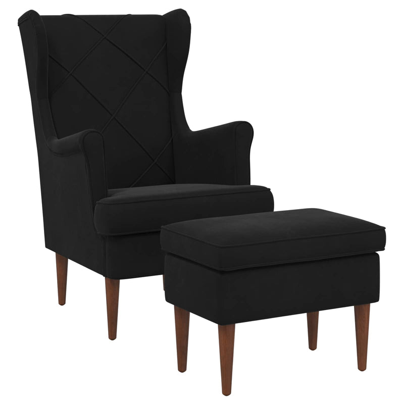 Poltrona con Ottomano 2 pz Nero Velluto