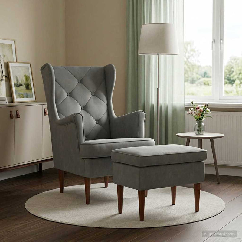Poltrona con Ottomano 2 pz Grigio Scuro Velluto