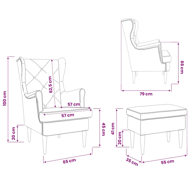 Poltrona con Ottomano 2 pz Grigio Scuro Velluto