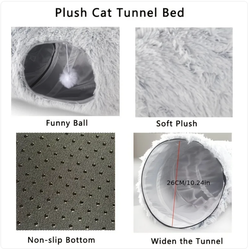 Comodo tunnel e nido in peluche per gatti, cuccia invernale pieghevole per animali domestici.